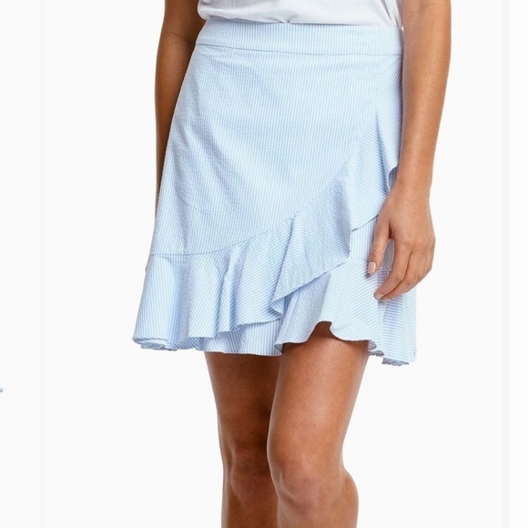 🆕 Southern Tide Stripes Sky Blue Seersucker Margaret Ruffle
Wrap Skirt - Picture 1 of 7